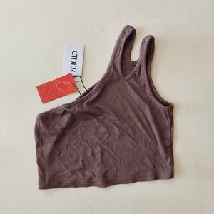 Cider brown one shoulder cropped going out top ribbed NEW Sz XS
